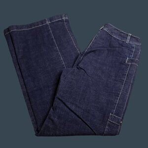 Ann Taylor Womens Hampton Wide-Leg Jeans 10 Dark Wash Mid Rise New